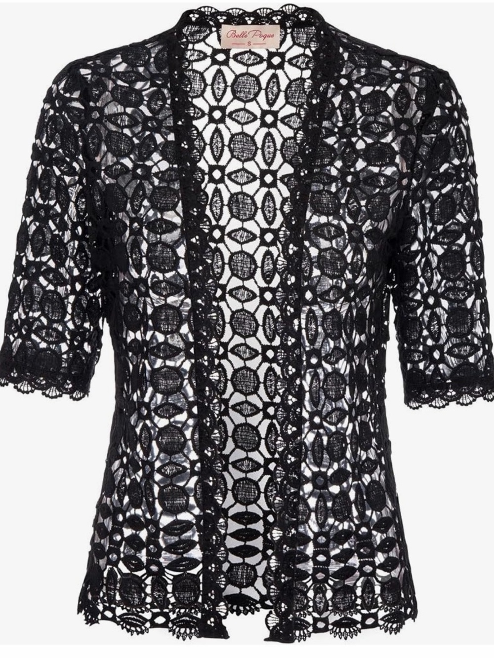 Bella Pegs Black Crochet Open-Front Cardigan Size2X NEW